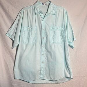 Vintage Pier 1 Men’s Shirt Large Pastel Aqua Blue Button Front Short Sleeve Camp